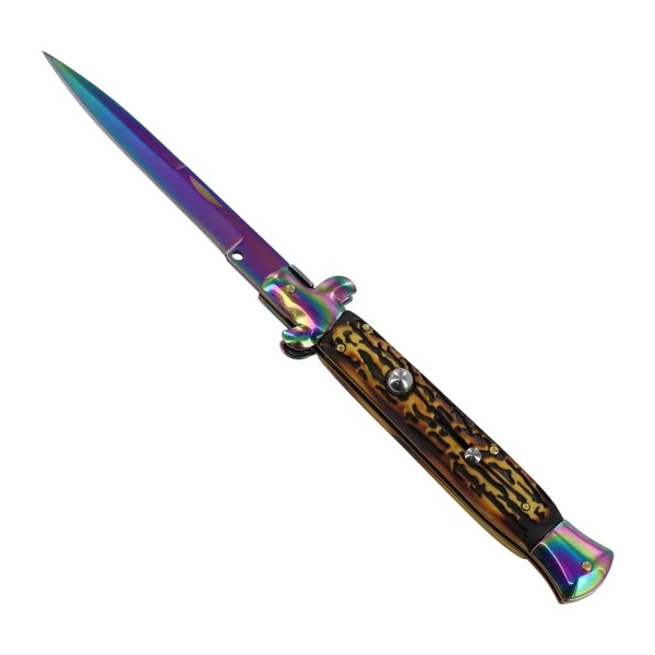 10.5" Faux Stag Stiletto Automatic Knife Titanium Bayo 3 10.5" Faux Stag Stiletto Automatic Knife Titanium Bayo