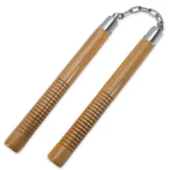 12 Inch Natural Wood Nunchaku Grip Grooves