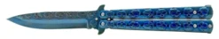 5" Stainless Steel Butterfly Knife Blue Skulls Bf-102-5