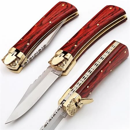 8.25" Lever Lock Sedona Red Automatic Knife Filework D2 Drop Point 3 8.25" Lever Lock Sedona Red Automatic Knife Filework D2 Drop Point