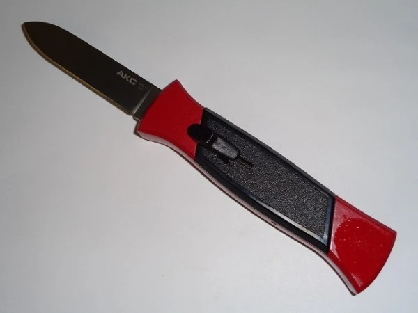 AKC 777 Black Finger Red OTF Automatic Knife Satin Flat Grind 3 AKC 777 Black Finger Red OTF Automatic Knife Satin Flat Grind