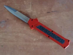 AKC F-16 Red Grip D/A OTF Automatic Knife Satin Bayo -Direct Knife Sales AKC F16 Double Action OTF Automatic Knife Red.600