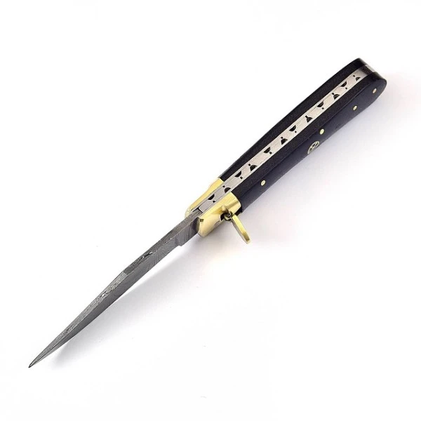Damascus Micarta Leverlock Automatic Knife Drop Point 5 Damascus Micarta Leverlock Automatic Knife Drop Point - Image 3