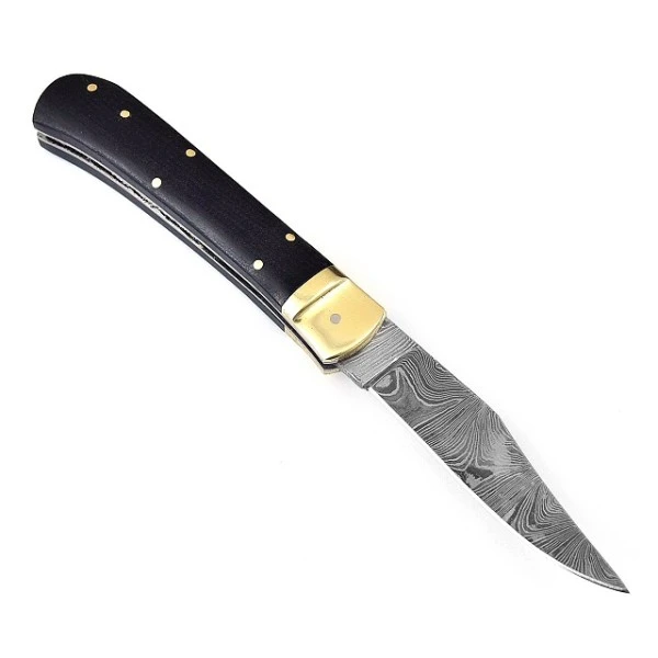 Damascus Micarta Leverlock Automatic Knife Drop Point 6 Damascus Micarta Leverlock Automatic Knife Drop Point - Image 4