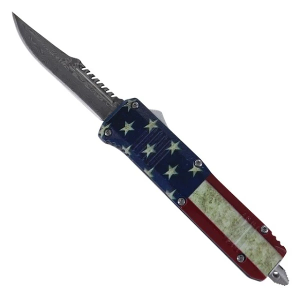 Damascus 6.75" Ranger American Flag D/A OTF Automatic Knife Drop Point 3 Damascus 6.75" Ranger American Flag D/A OTF Automatic Knife Drop Point