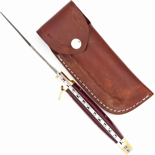 Damascus Red Wood Lever Lock Automatic Knife File Work 4 Damascus Red Wood Lever Lock Automatic Knife File Work - Image 2