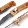 Damascus Burnt Bone Leverlock Automatic Knife -Direct Knife Sales Damascus Burnt Bone Leverlock Automatic Knife.600