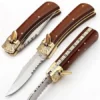 8.25" File Work Brown Wood Serrated Leverlock Automatic Knife -Direct Knife Sales File Work Brown Wood Serrated Leverlock Automatic Knife.600