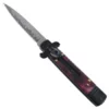 Lever Lock Purple Marble Automatic Switchblade Knife Damascus Flat Grind -Direct Knife Sales Lever Lock Purple Marble Automatic Switchblade Knife Damascus Flat Grind.600
