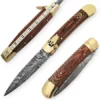 Lever Lock Rosewood Damascus Automatic Knife Brass -Direct Knife Sales Lever Lock Rosewood Damascus Automatic Knife Brass.600