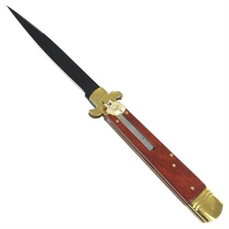 9 Inch Lever Lock Rosewood Automatic Knife Black Blade 3 9 Inch Lever Lock Rosewood Automatic Knife Black Blade