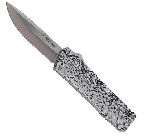 Lightning Model 3 Silver Snake D/A OTF Automatic Knife Satin Drop Point 3 Lightning Model 3 Silver Snake D/A OTF Automatic Knife Satin Drop Point
