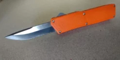 Lightning Orange D/A OTF Automatic Knife Two Tone Drop Serrated